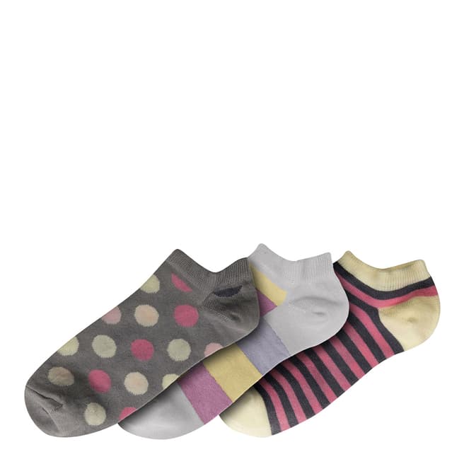Funky Steps Grey/Multi Ankle Print 3 Pack Socks