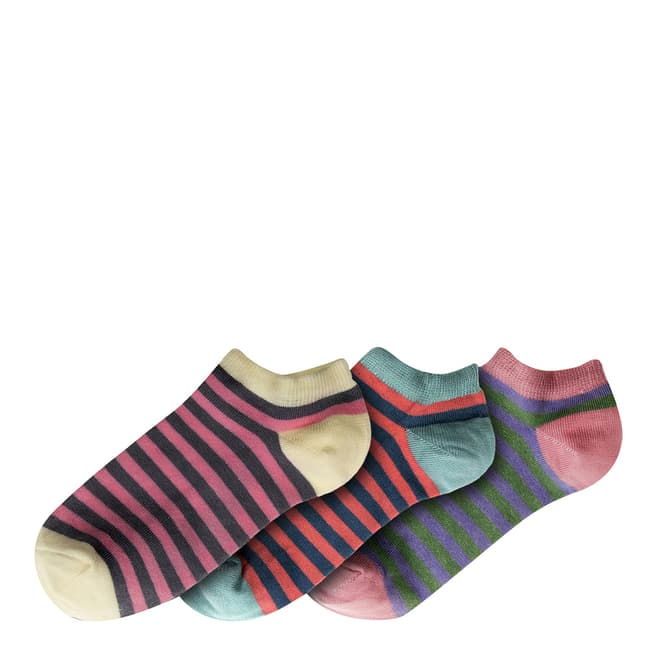 Funky Steps Pink/Multi Striped Ankle Print 3 Pack Socks
