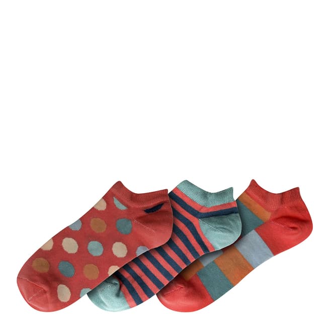 Funky Steps Red/Blue Ankle Print 3 Pack Socks