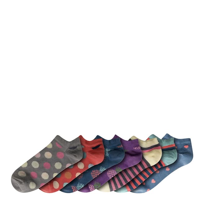 Funky Steps Grey/Multi Ankle Print 7 Pack Socks