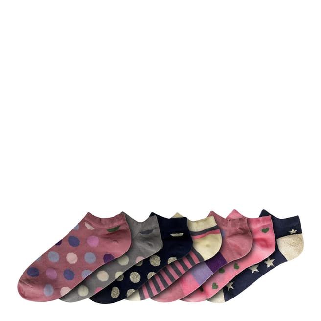 Funky Steps Pink/Grey Multi Ankle Print 7 Pack Socks