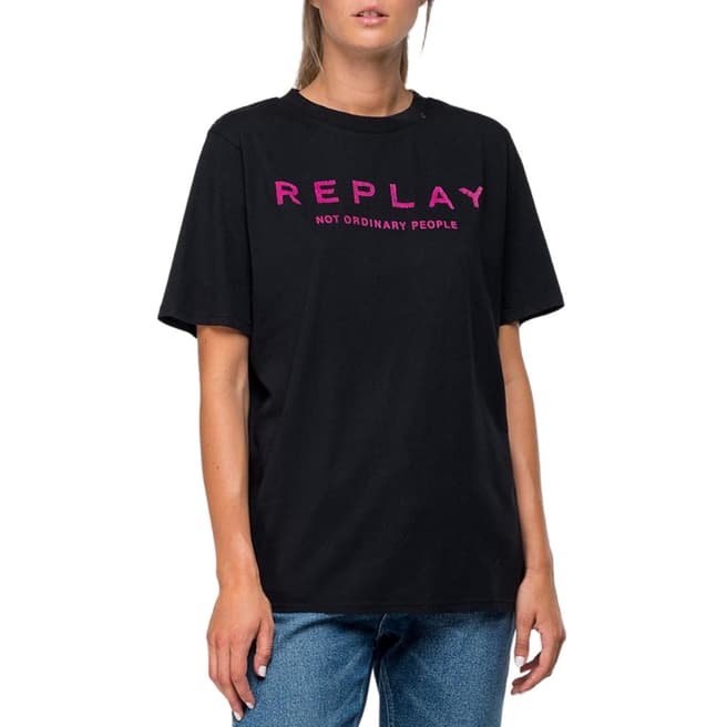 Replay Black Printed Logo T-Shirt