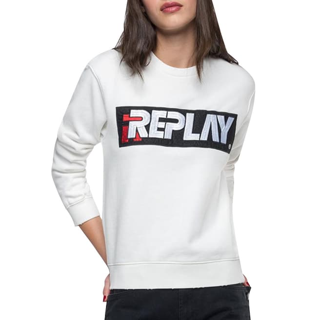 Replay White Embroidered Sweatshirt