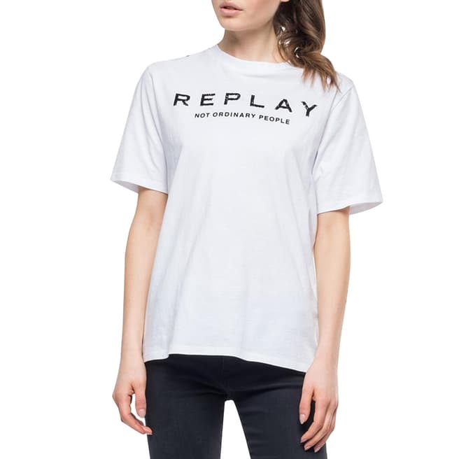 Replay White Printed Logo T-Shirt