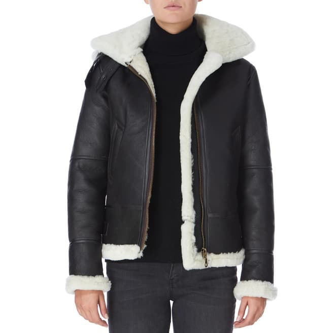 Shearling Boutique Brown Cream Hooded Flying Sheepskin Jacket
