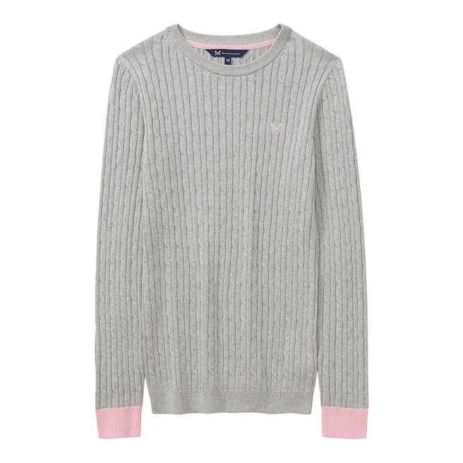 Crew Clothing Grey/Pink Heritage Cable Crew