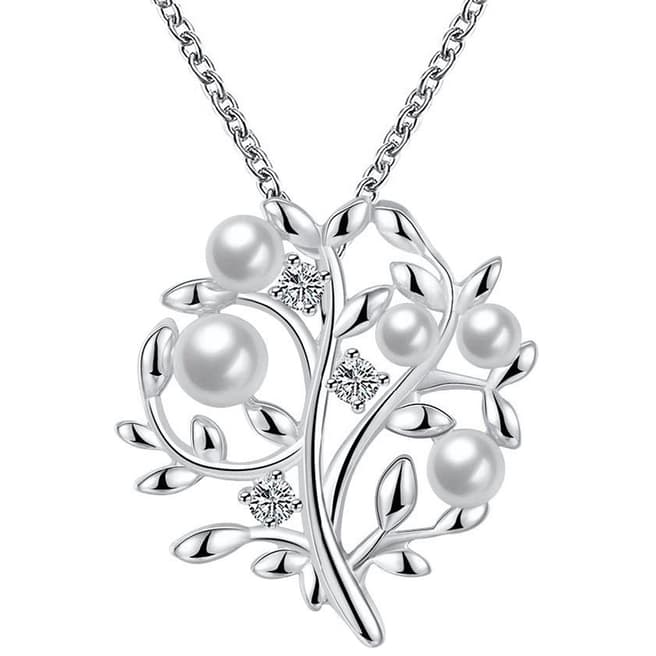 Ma Petite Amie Silver Swarovski Elements Pearl Flower Necklace