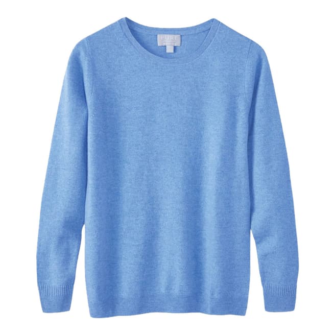 Pure Collection Blue Cashmere Straight Fit Crew Neck Jumper
