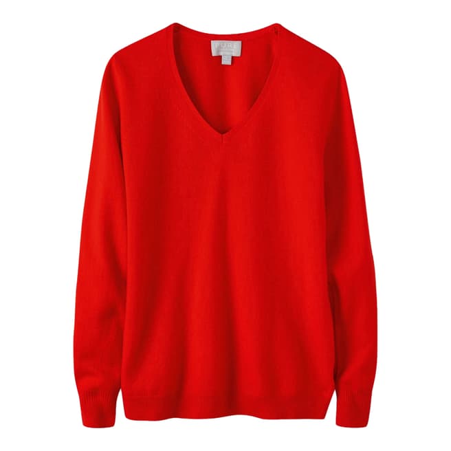 Pure Collection Red Cashmere Straight Fit V Neck Jumper