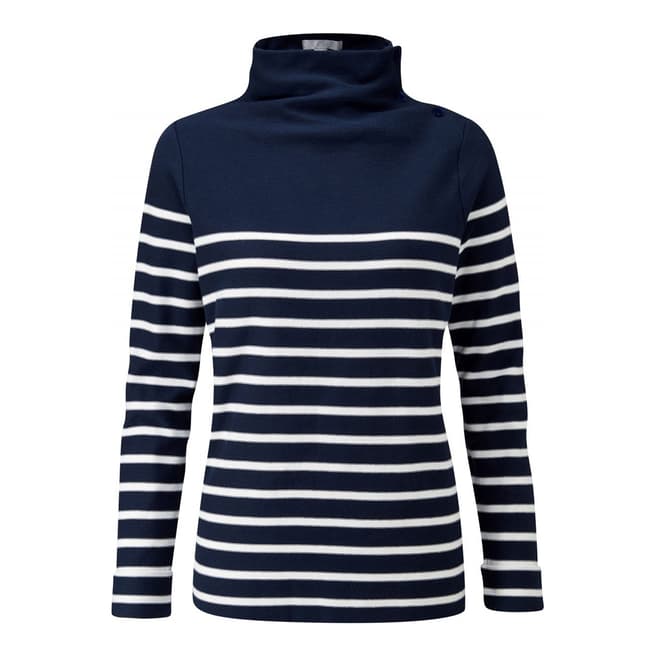 Pure Collection Navy/White Funnel Neck Jersey Top