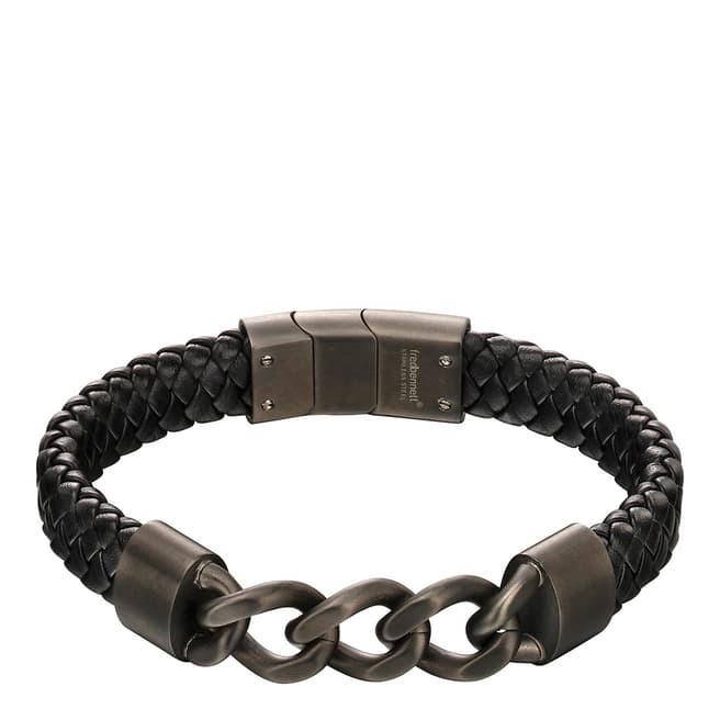 Fred Bennett Gunmetal Leather Chain Bracelet 19cm