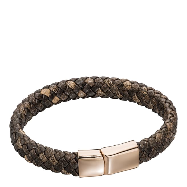 Fred Bennett Brown and Rose Gold Leather Bracelet