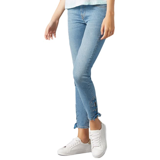7 For All Mankind Blue Crop Lace Up Skinny Stretch Jeans