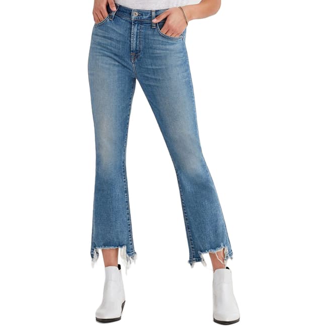 7 For All Mankind Blue Slim Kick Frayed Stretch Jeans