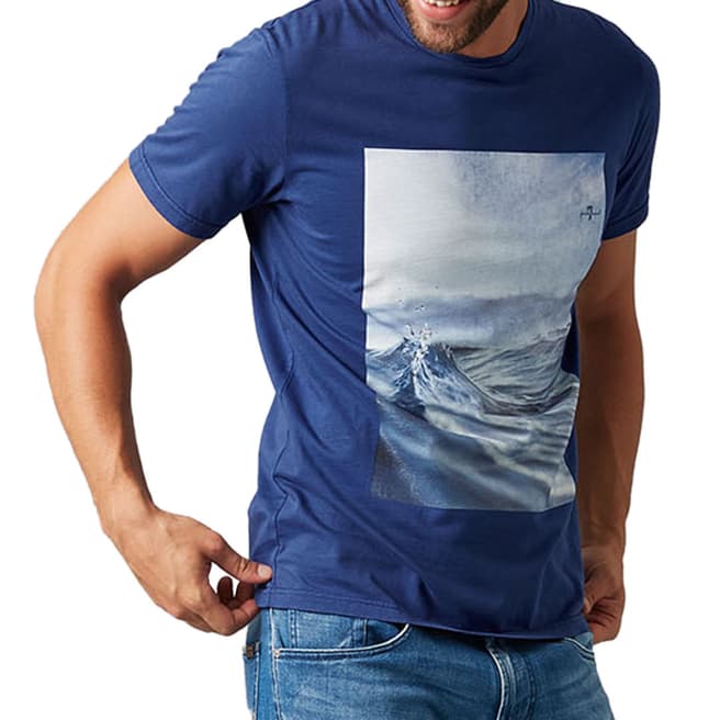 7 For All Mankind Blue Graphic Photo T-Shirt