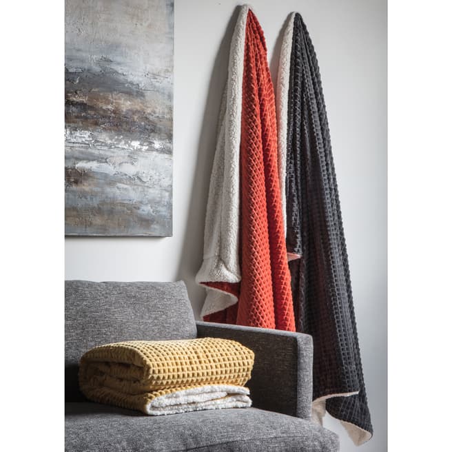 Gallery Living Charcoal Cubic Embossed Sherpa Throw 150x180cm