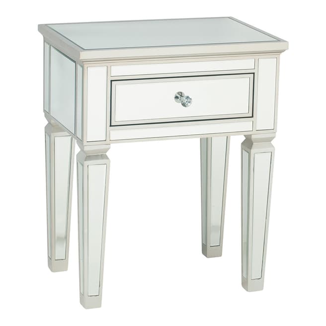 Pacific Life Florence Mirrored Glass & Wood 1 Drawer Bedside Table