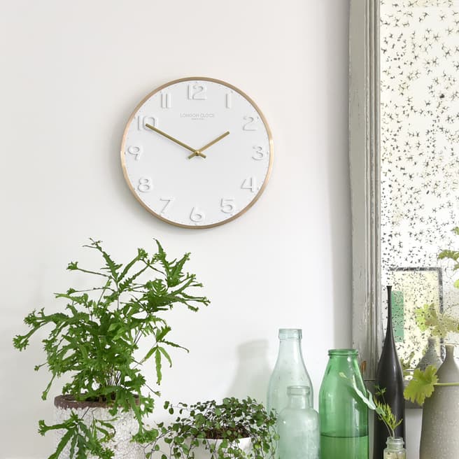 London Clock Company White/ Brushed Brass Elvie Clock 30cm