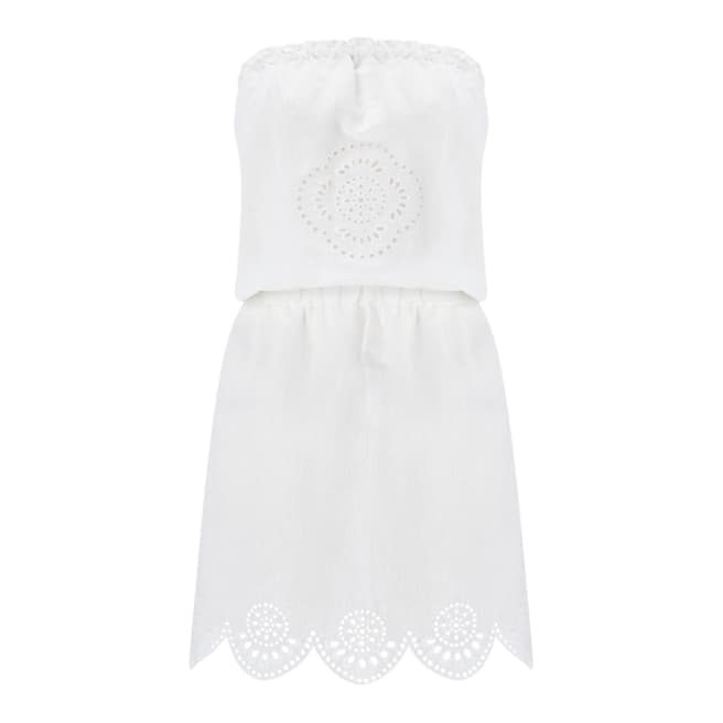 Heidi Klein White Embroidered Cotton Bandeau Mini Dress