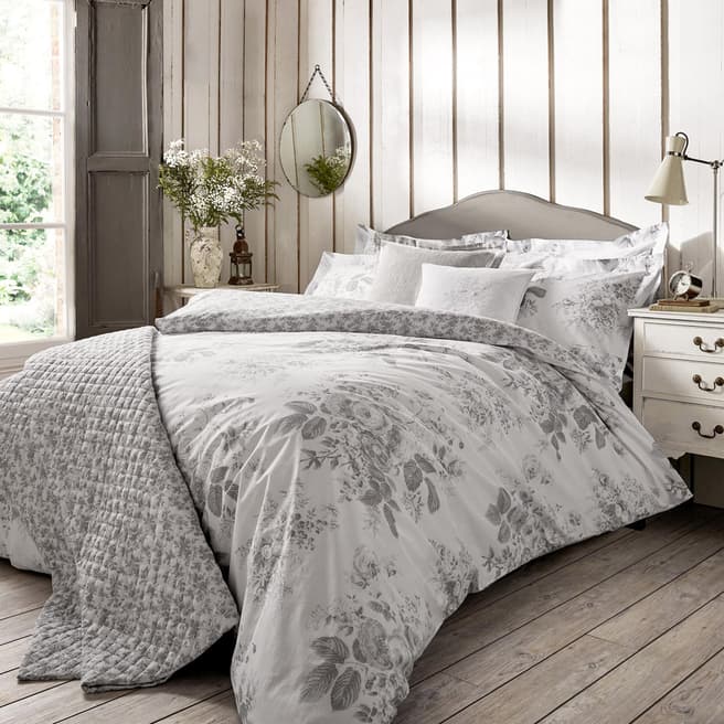 Cabbages & Roses Darcy Rose Double Duvet Cover, Grey