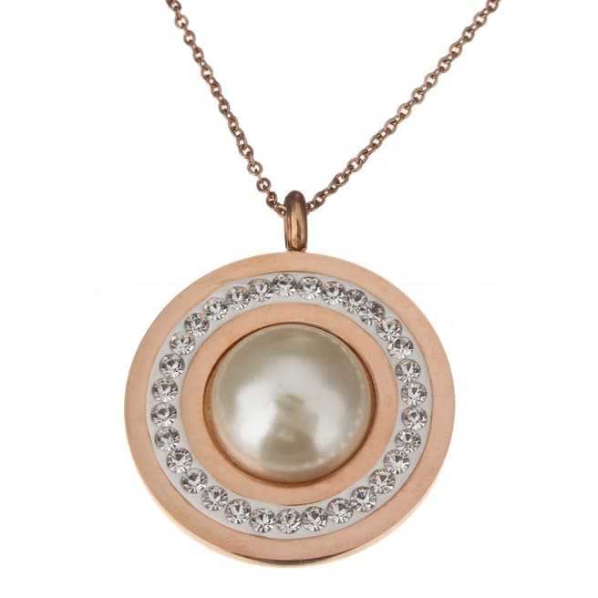 Liv Oliver Rose Gold Pearl & Crystal Disc Necklace