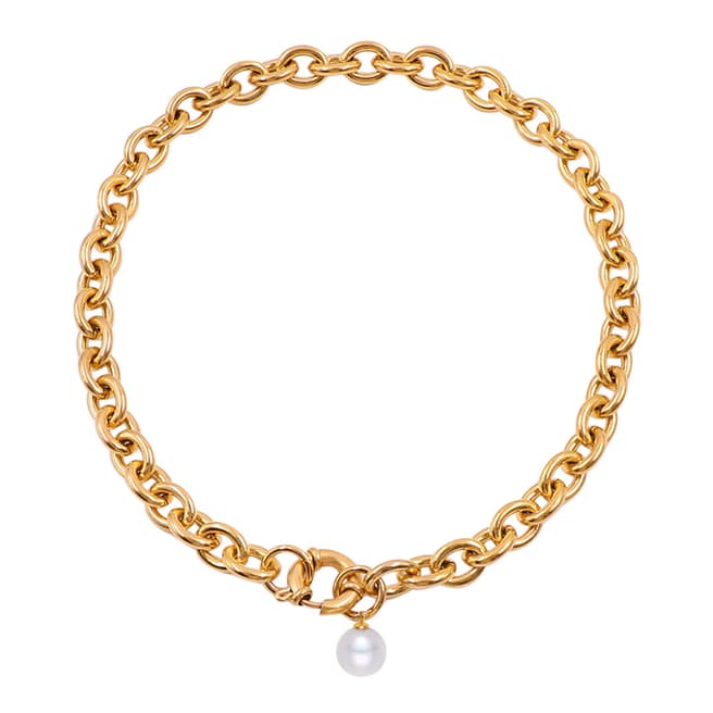 Liv Oliver Gold Chunky Necklace With Pearl Charm