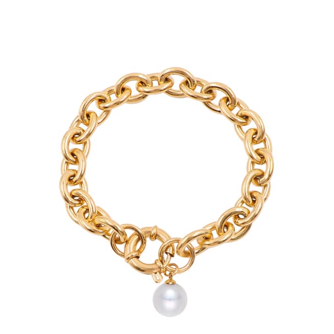 Liv Oliver Gold Chunky Bracelet With Pearl Charm