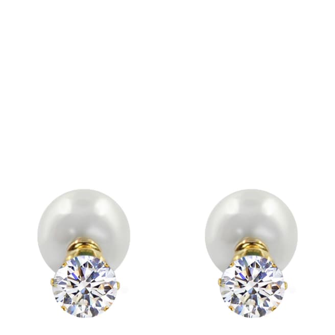 Liv Oliver Gold Double Pearl and Crystal Earrings