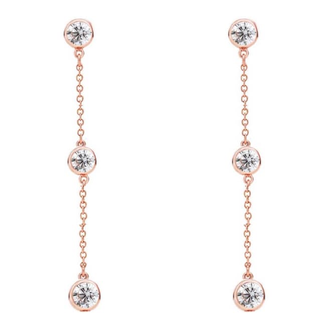 Liv Oliver Rose Gold Three Stone Cubic Zirconia Drop Earrings