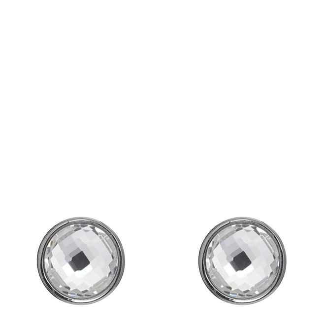 Liv Oliver Silver Facted, Clear Crystal Disc Earrings