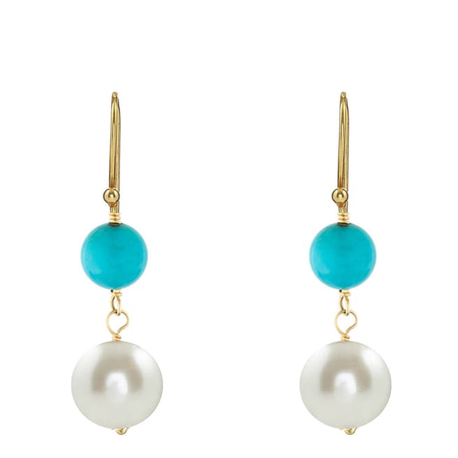 Liv Oliver Gold Turquoise 7 Pearl Drop Earrings