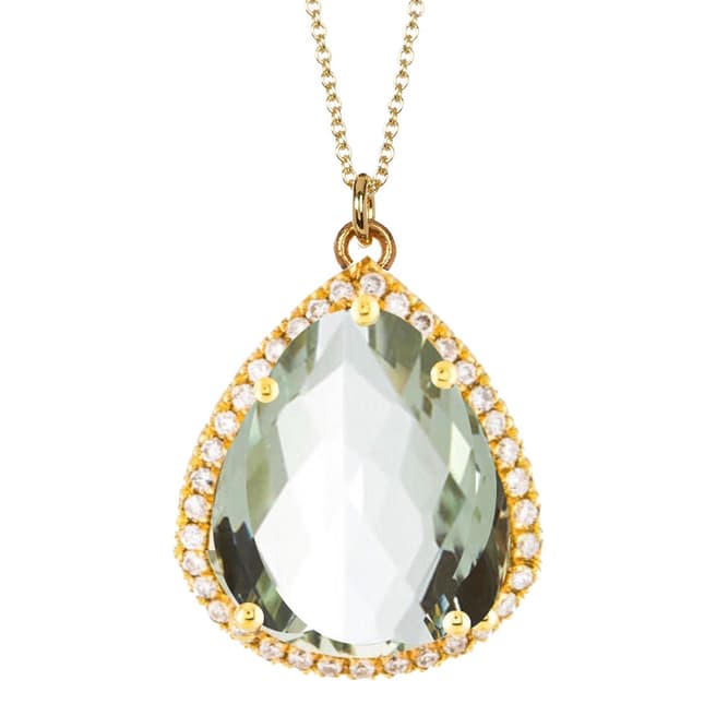 Liv Oliver Gold & Green Quartz Halo Pear Shape Necklace