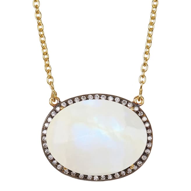 Liv Oliver Gold, Oval Moonstone & Cubic Zirconia Necklace