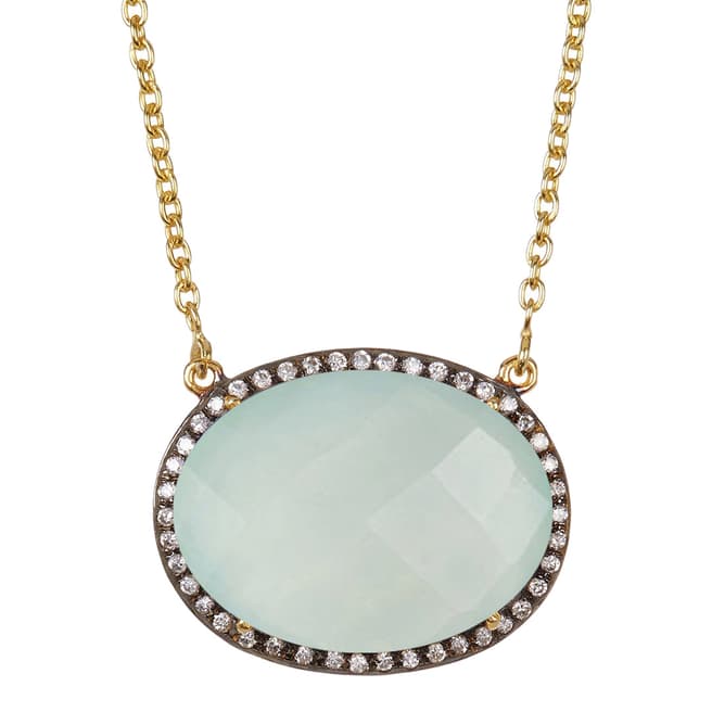 Liv Oliver Gold, Oval Chalcedony & Cubic Zirconia Necklace