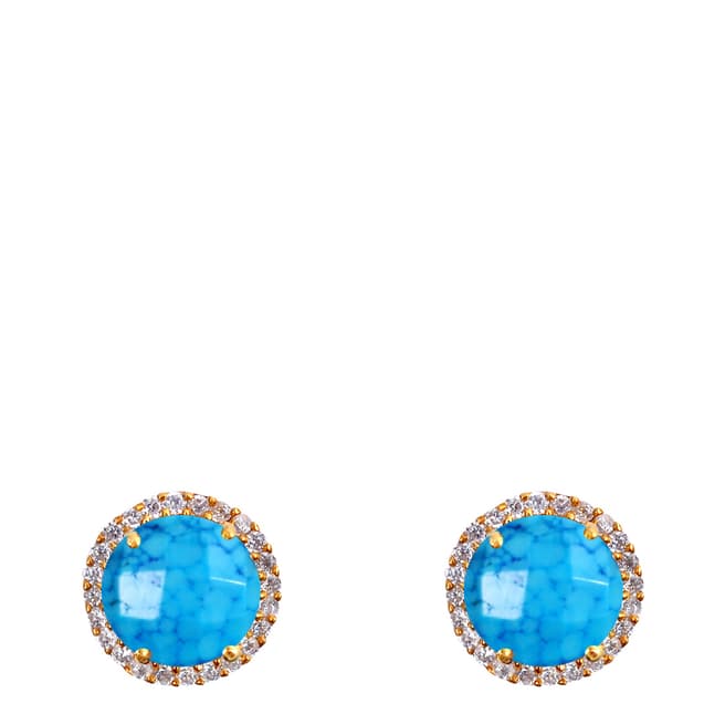 Liv Oliver Gold, Turquoise & Cubic Zirconia Halo Stud Earrings 