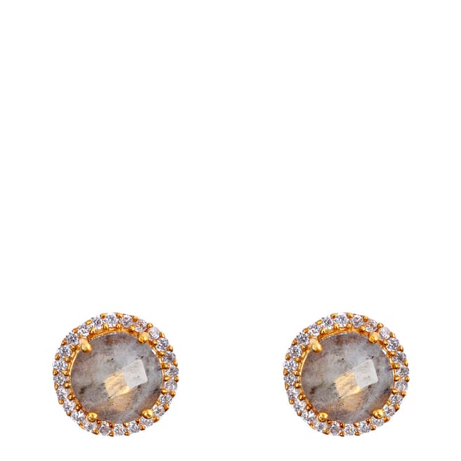 Liv Oliver Gold Plated Labradorite & Halo Stud Earrings