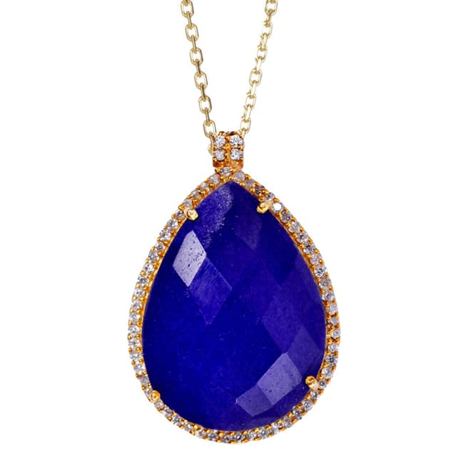 Chloe Collection by Liv Oliver Gold & Sapphire Halo Pear Shape Pendant Necklace