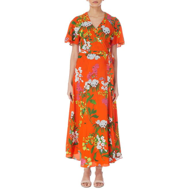 Karen Millen Orange Botanical Print Silk Dress