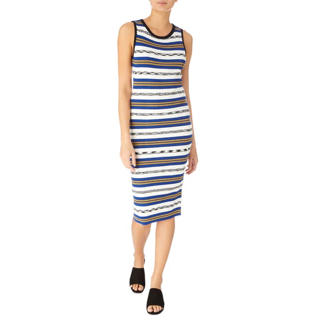Karen Millen Blue/Multi Stripe Ribbed Knit Dress