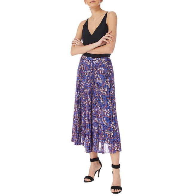 Karen Millen Blue/Multi Foxglove Pleat Skirt