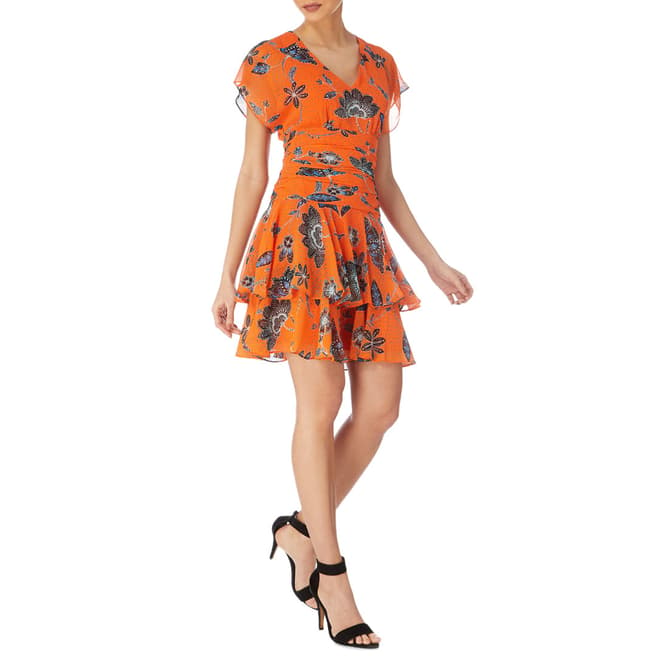 Karen Millen Orange Folk Floral Print Dress