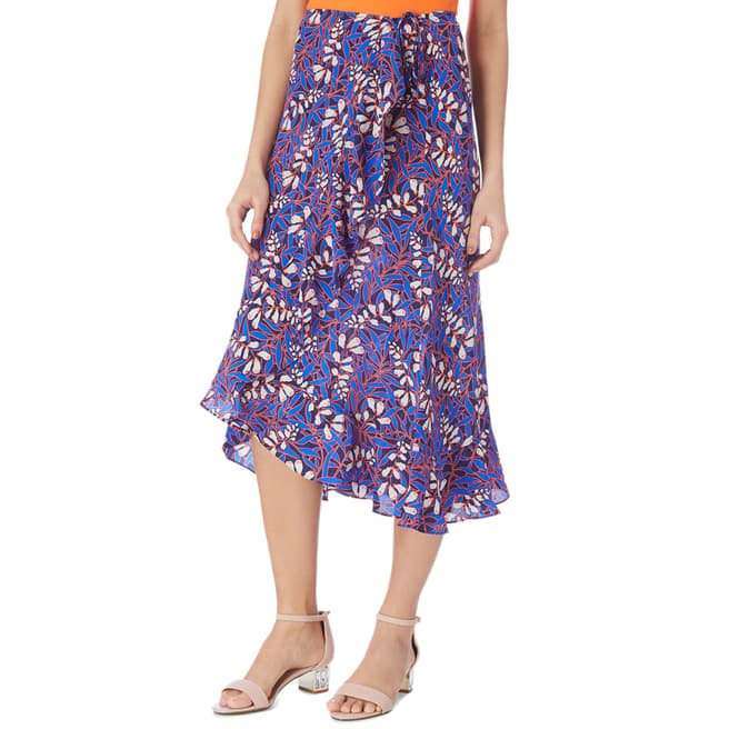 Karen Millen Blue/Multi Foxglove Silk Wrap Skirt