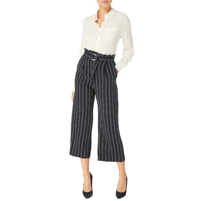 Karen Millen Navy/White Soft Striped Wide Trousers