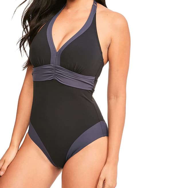 Figleaves Black/Grey Edge Colourblock Underwired Shaping Swimsuit D G cup