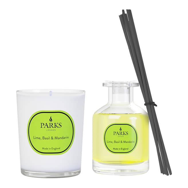 Parks London Lime, Basil & Mandarin 1 Wick Candle & Diffuser Candle Set - Vintage Aromatherapy