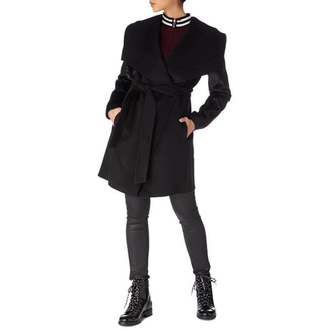 Karen Millen Black Faux Pony Sleeve Wool Blend Coat