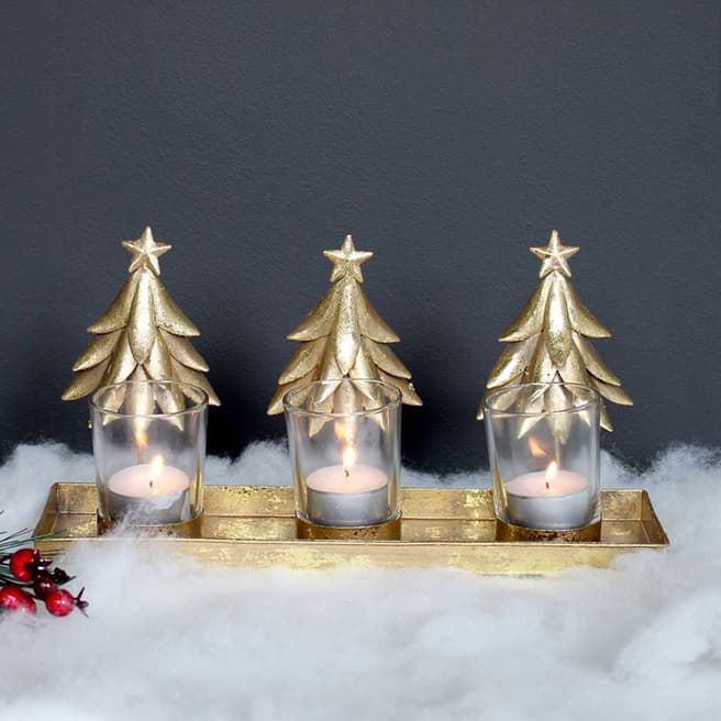 Biggie Best Gold Metal Christmas Tree Votive Set
