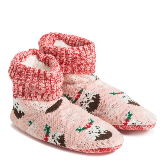 Wild Feet Pink Xmas Pud Knitted Bootie Socks