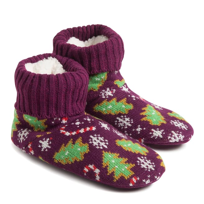 Wild Feet Burgundy Xmas Tree Cookies Knitted Bootie Socks
