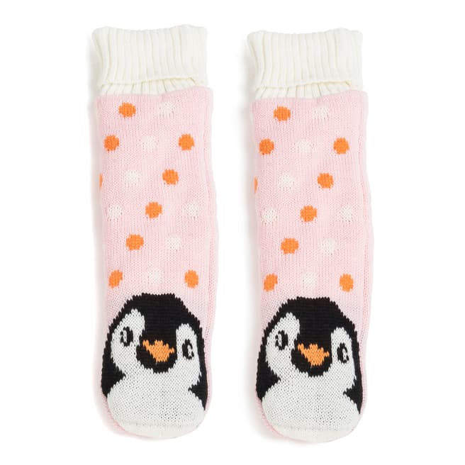 Wild Feet Pink/White Penguin Ribbed Cuff Socks